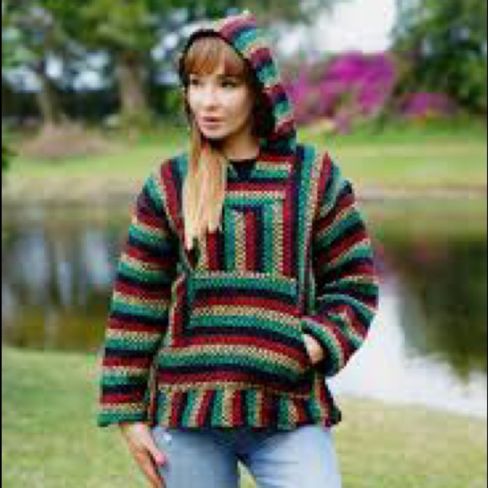 Earth Ragz Hoodie unisex woven pullover Rasta drug rug baha, beach EUC sz L